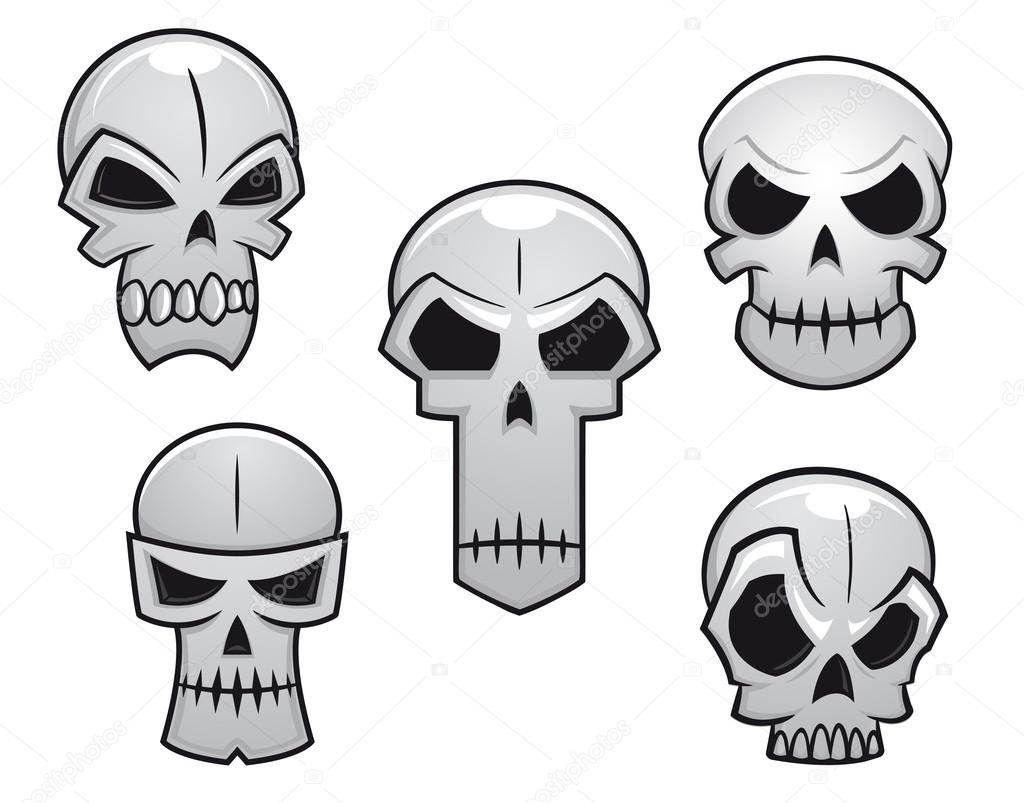 Cartoon skulls set with danger emotions