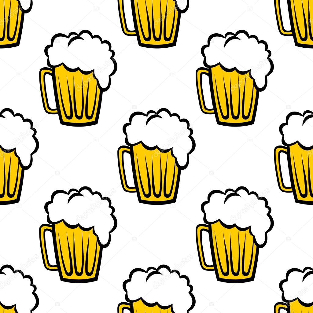 Seamless pattern with tankards of frothy beer