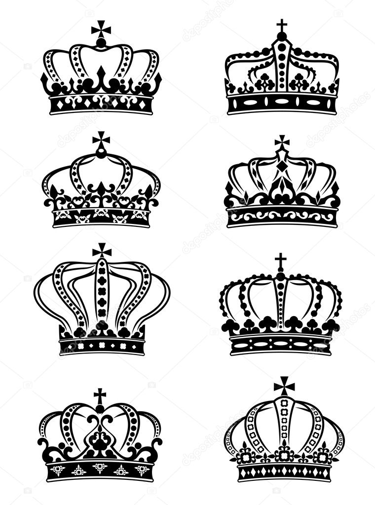 Set of heraldic royal crowns