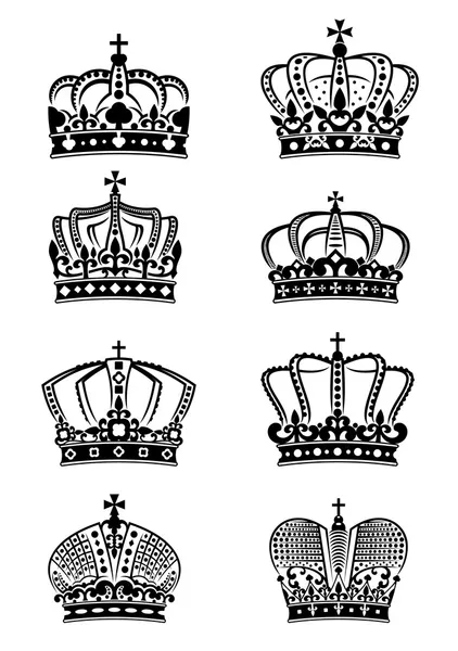 Set of vintage heraldic royal crowns — Stock Vector