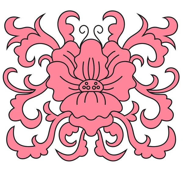 葉状の要素を持つピンクの花柄のパターン — ストックベクタ