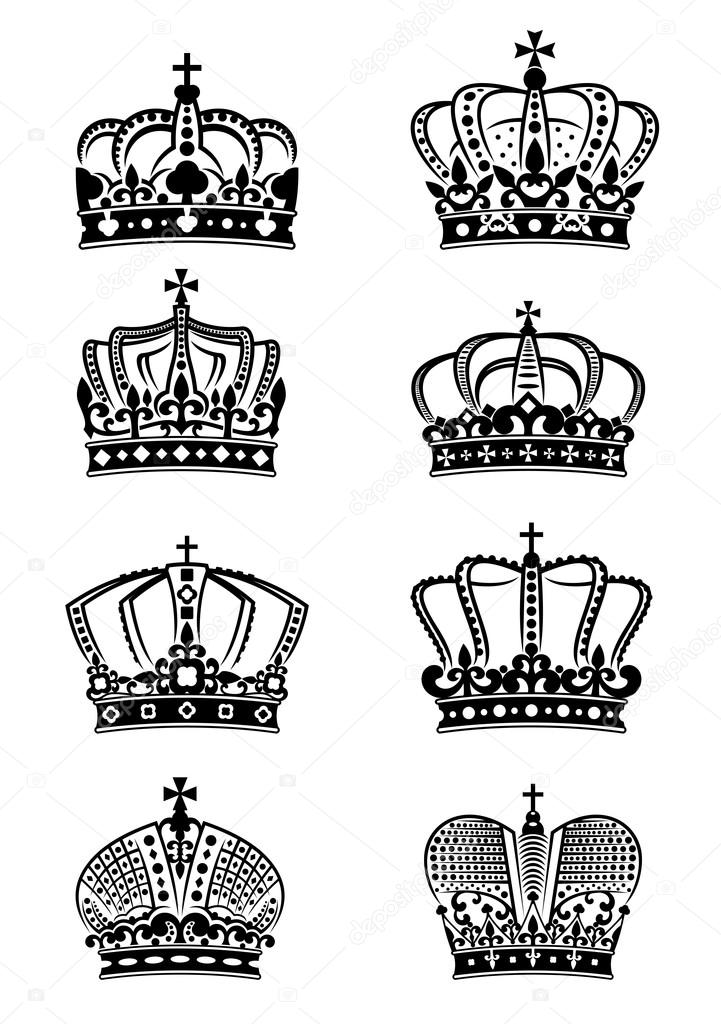 Set of vintage heraldic royal crowns