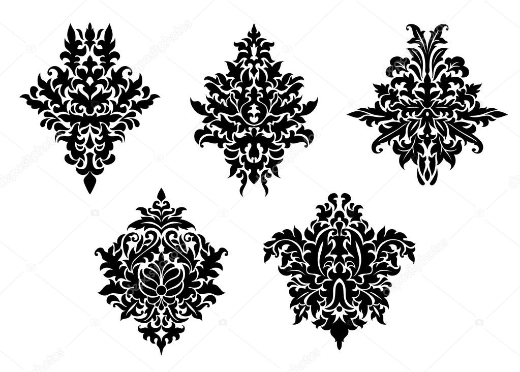 Set of five different foliate arabesques
