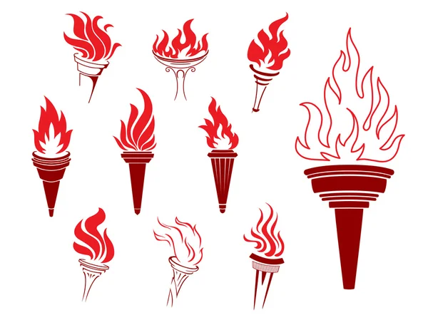 Коллекция горящих факелов — стоковый вектор