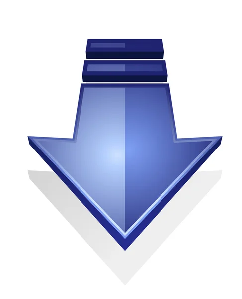 Glanzende blauwe pictogram van een pijl omlaag — Stockvector