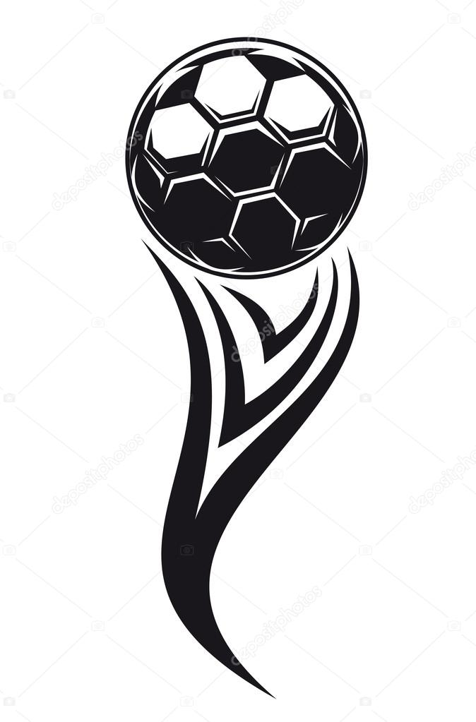 Dynamic black and white modern illustration of a flowing player with a soccer ball ot football