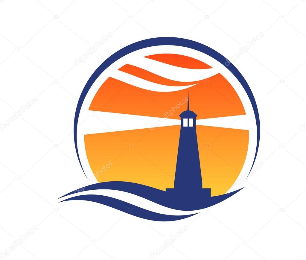 Lighthouse icon at sunset
