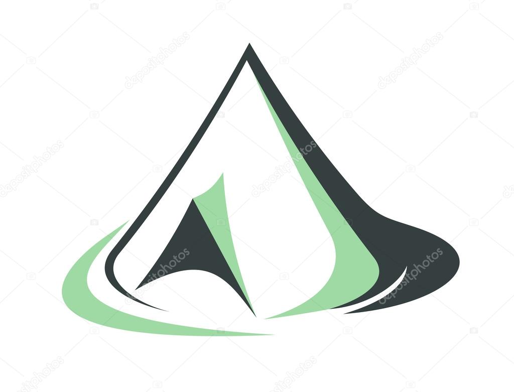 Sketch of a green tepee used traditionally by Indians or pyramidal or conical tent with an open flap to the side