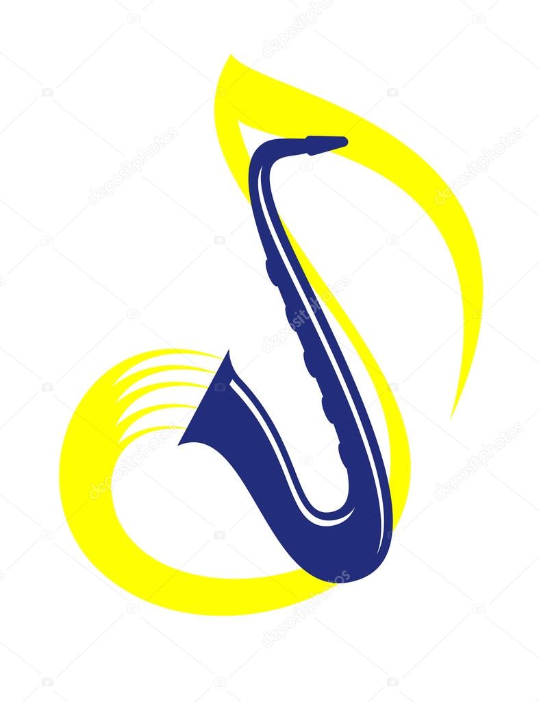 Blue saxophone, playing jazz or classical music