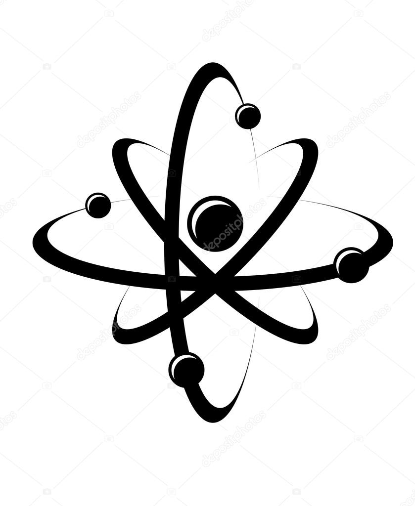 Black symbol of an atom, isolated on white