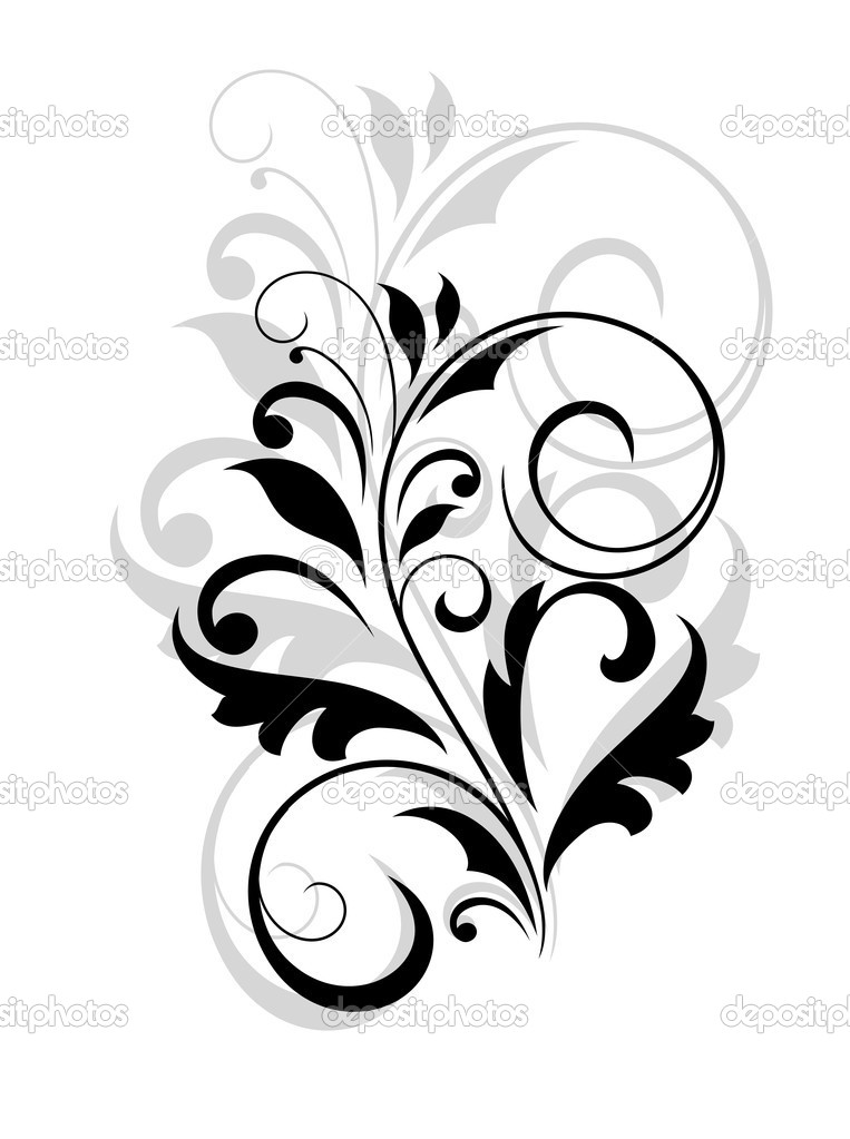 Floral motif in black and grey over white