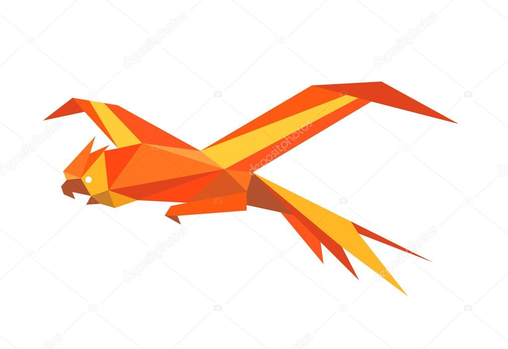 Flying macaw parrot drawn in origami style