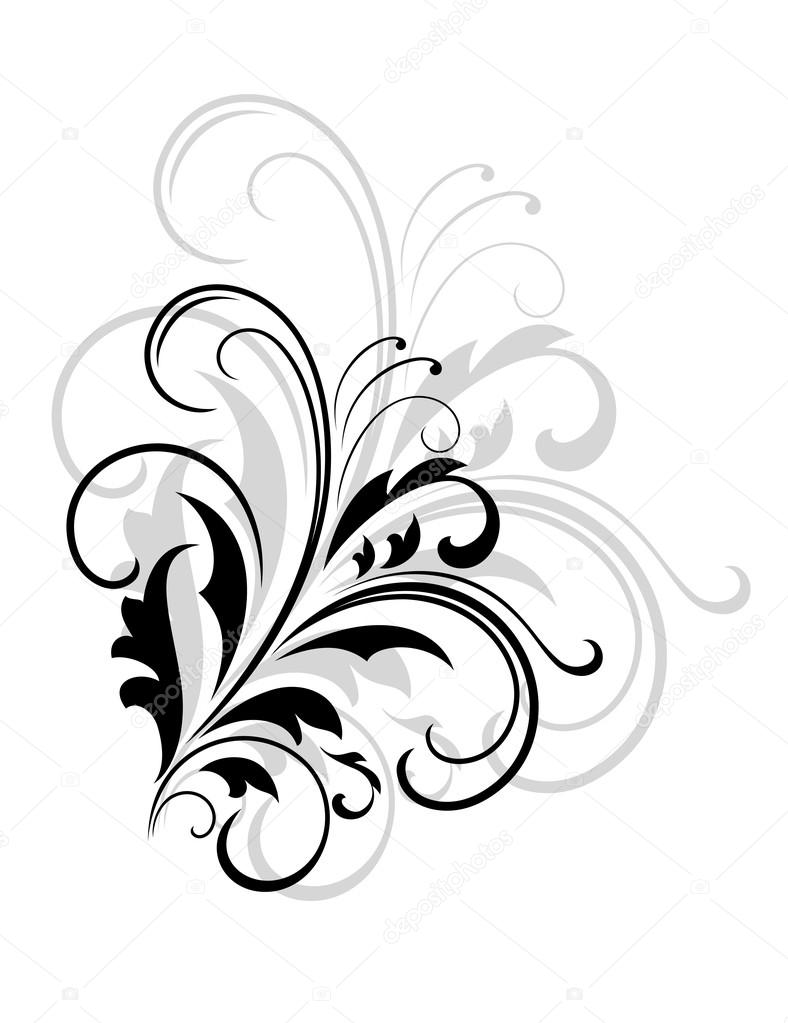 Simple black and white swirling foliate design