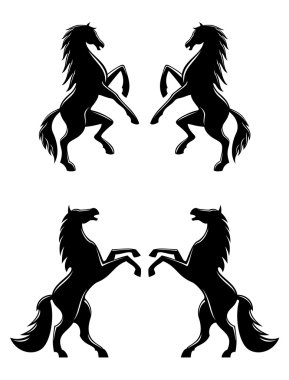 Şahlanan at çiftleri Silhouettes