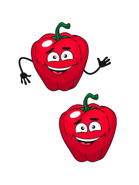 Due felici peperoni rossi sorridenti — Vettoriale Stock