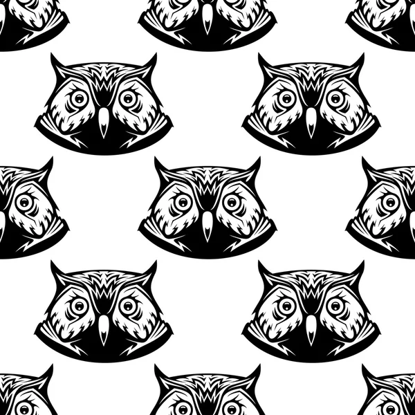 Seamless pattern of wise owl heads — Stock Vector