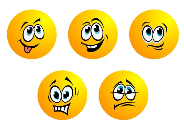 Cinco lindos emoticonos vector amarillo — Archivo Imágenes Vectoriales