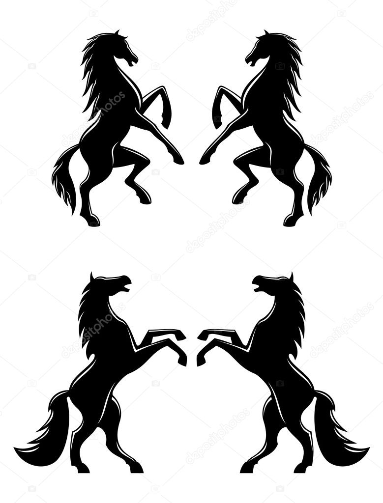 Silhouettes of pairs of prancing horses