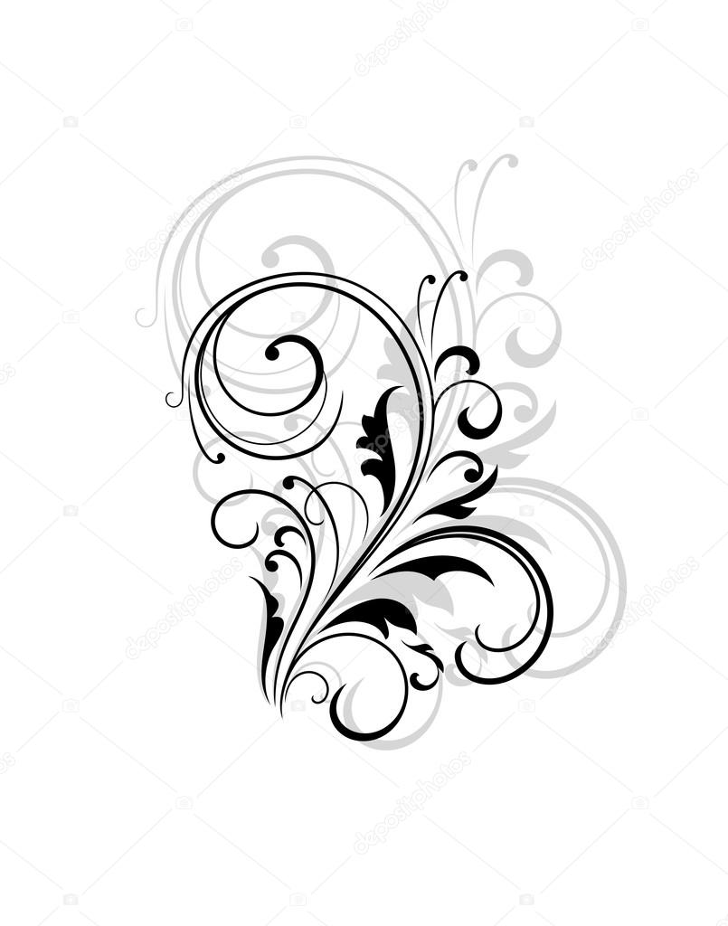 Simple black and white swirling floral element