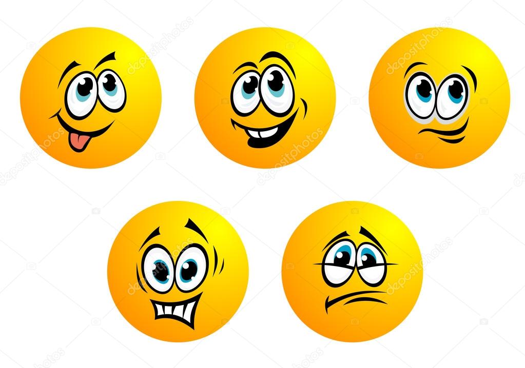 Five cute yellow vector emoticons