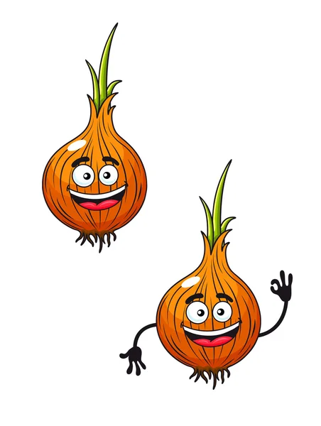 幸せな新鮮な玉ねぎの笑みを浮かべて漫画 — ストックベクタ