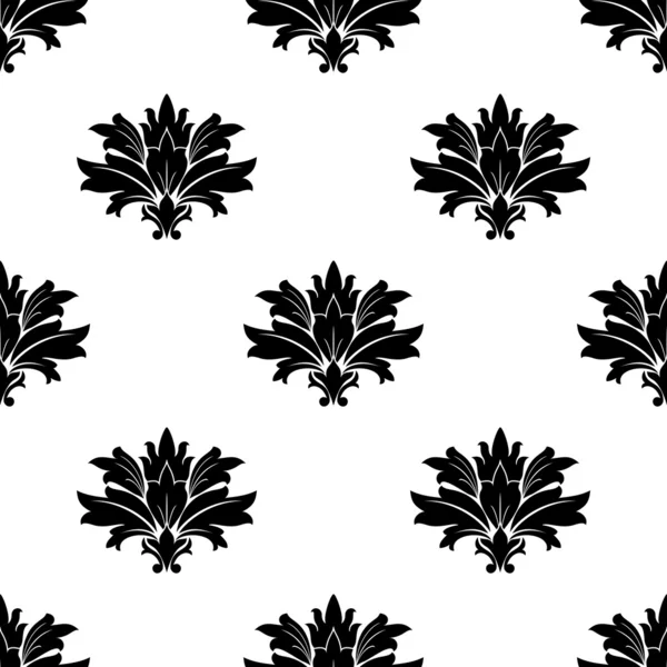 Foliate motief zwart silhouet in een naadloze patroon — Stockvector