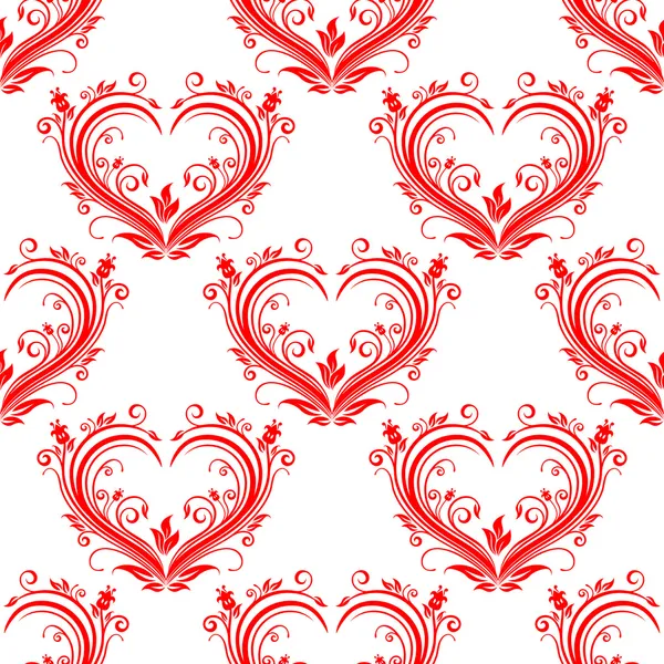 Seamless pattern ornate floral hearts — Stock Vector