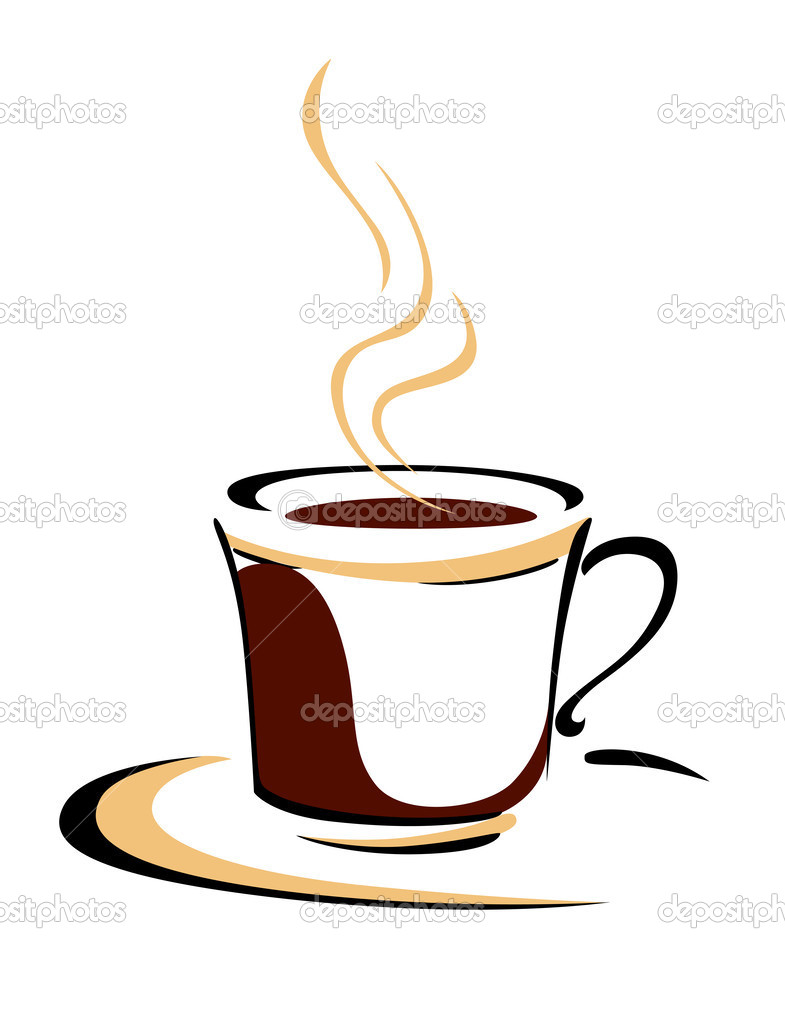 Delicious steaming hot cup and saucer of aromatic coffee in shades of brown on white, doodle sketch vector illustration