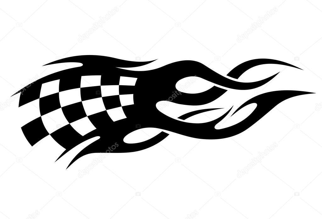 Black and white checkered flag in motion