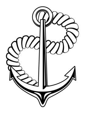 Nautical anchor with a coiled rope clipart