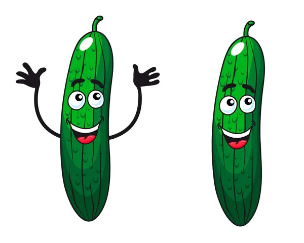 Cómic feliz pepinos verdes y pepinillos — Vector de stock