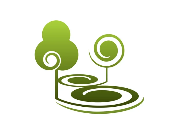Nyári táj stilizált zöld fák — Stock Vector