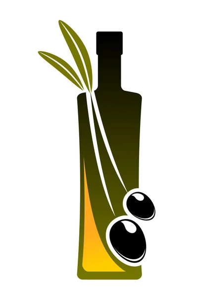 Icona olio d'oliva con bottiglia e olive fresche — Vettoriale Stock