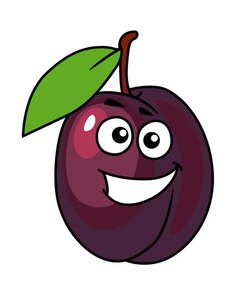 Dessin animé prune avec un sourire heureux — Image vectorielle