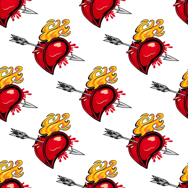 Motif d'un cœur flamboyant percé par une flèche — Image vectorielle