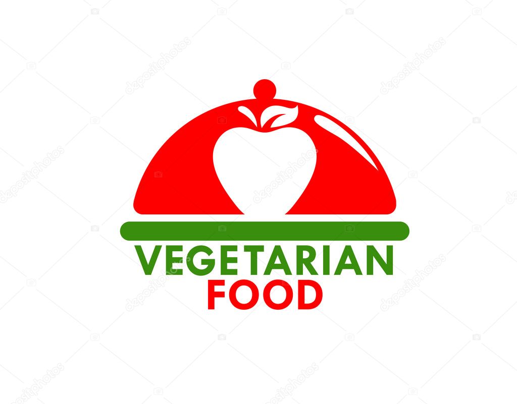Vegetarian food icon with a food dome decorated with apple over the text - Vegetarian Food