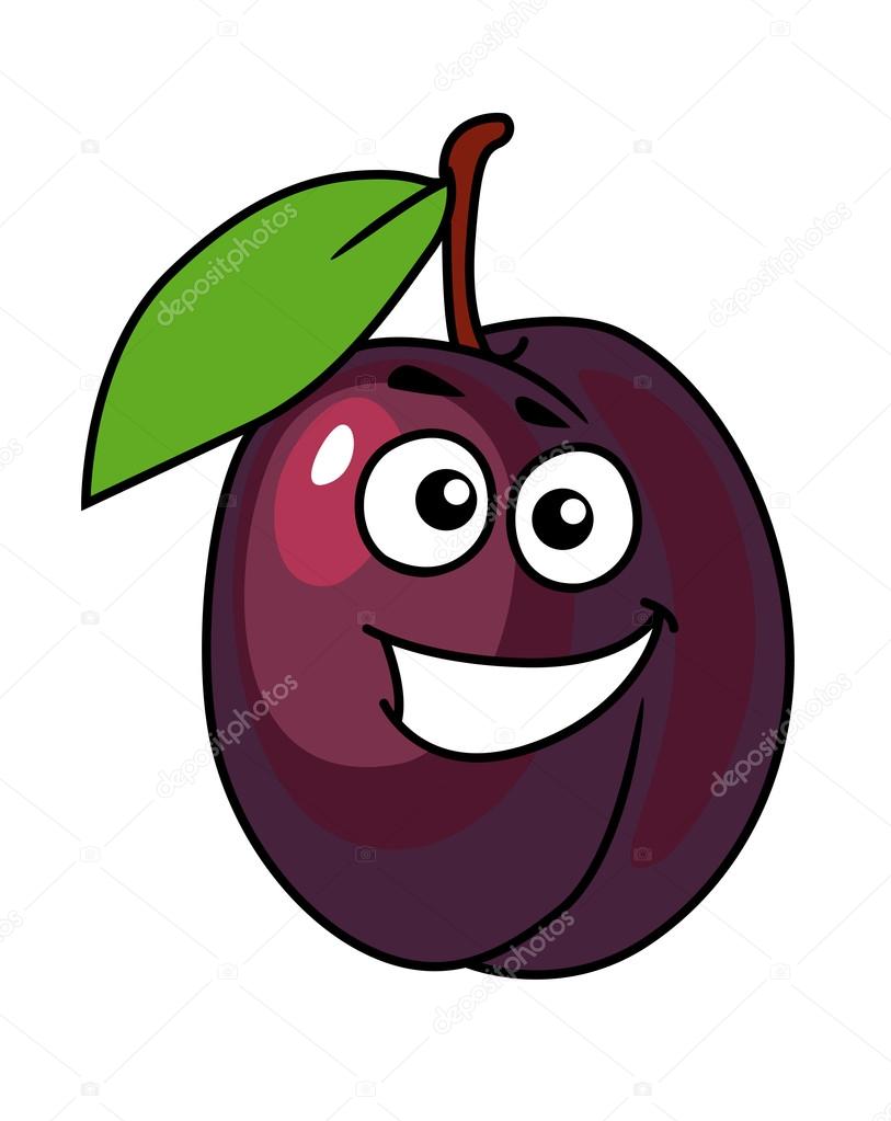 Cartoon plum with a happy smile