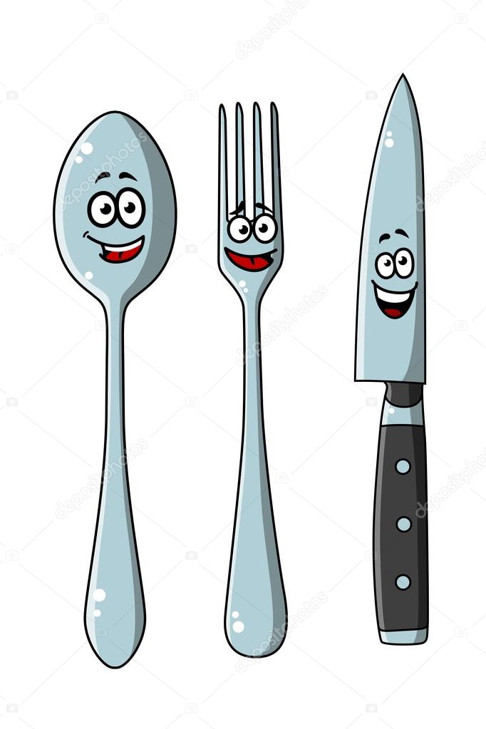 Illustration de Joyeux jeu de couverts de dessin animé riant par
