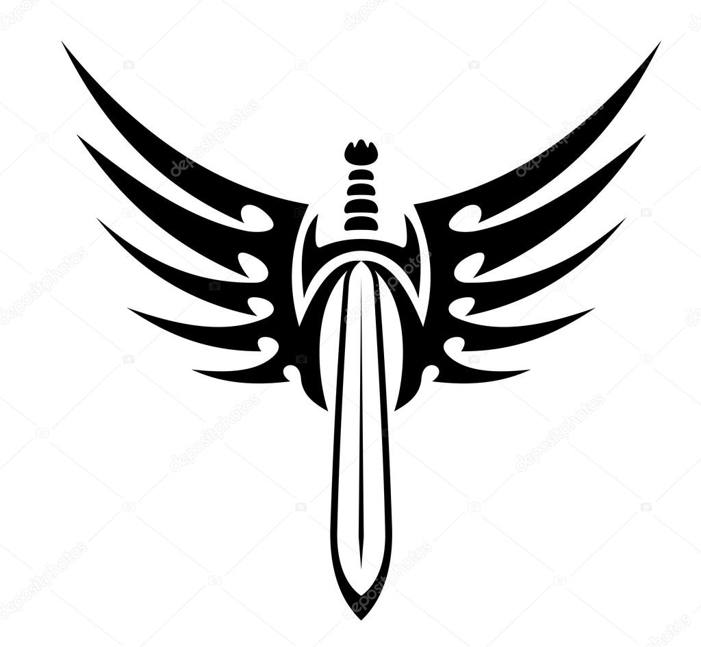 Winged sword tribal tattoo