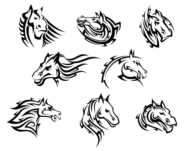 Horse head tribal tattoos — Stock Vector