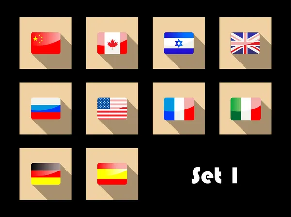 Mezinárodní zemi vlajky na ploché ikony — Stockový vektor