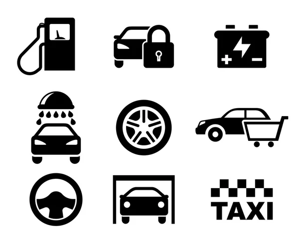 Iconos de servicio de coche blanco y negro — Vector de stock