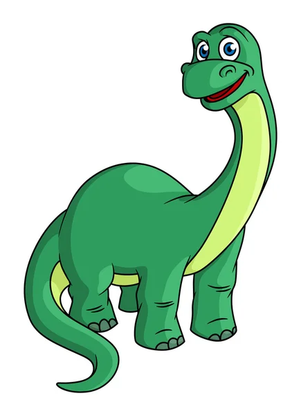 Adorable mascota de dinosaurio de dibujos animados verde — Vector de stock