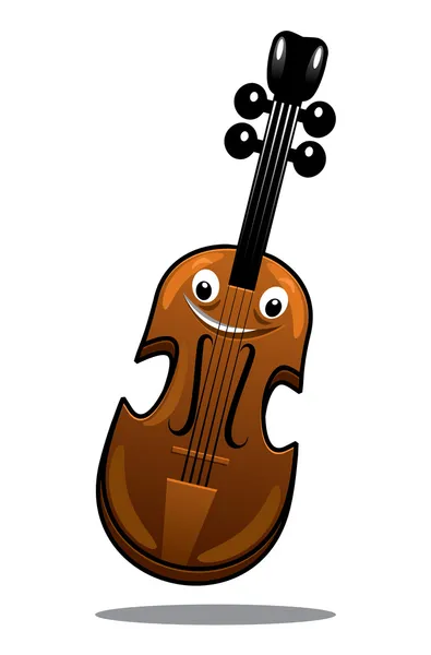 Feliz violín marrón de madera de dibujos animados — Vector de stock