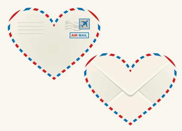 Sobre de correo aéreo corazón en forma de corazón — Vector de stock