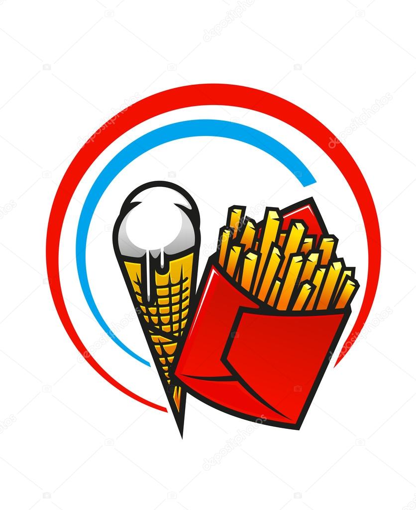 Fast foods icon with crispy French fries and ice cream