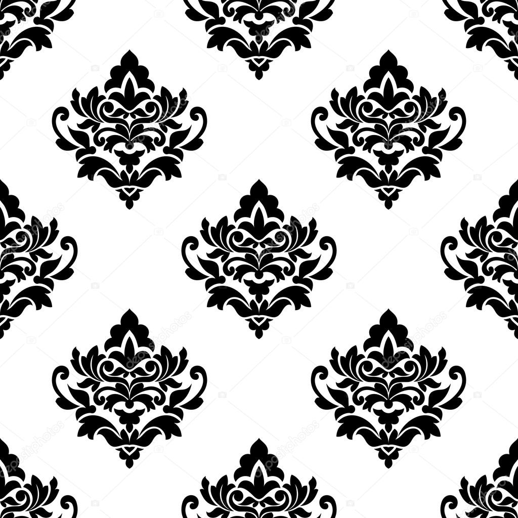 Black and white repeat floral arabesque pattern
