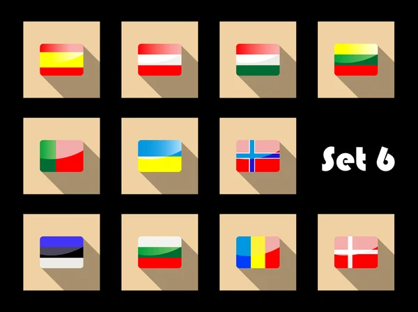 Platt Europeiska flaggor ikoner — Stock vektor