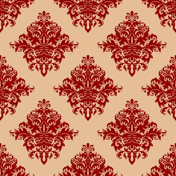 Patrón sin costuras estilo damasco vintage rojo adornado — Vector de stock