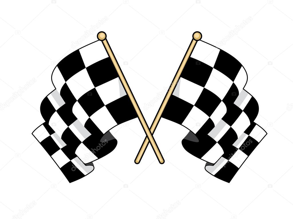 Crossed checkered flags waving in the wind